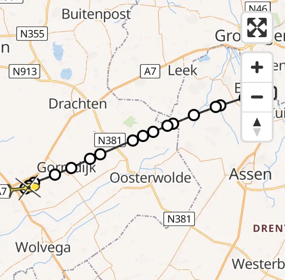 Vlucht Traumahelikopter PH-TTR van Groningen Airport Eelde naar Heerenveen op dinsdag 12 november 2024 12:25