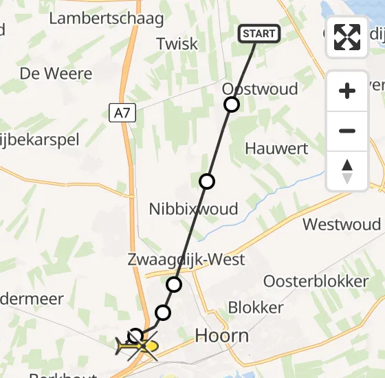 Vlucht Traumahelikopter PH-LLN van Oostwoud naar Berkhout op dinsdag 12 november 2024 12:40