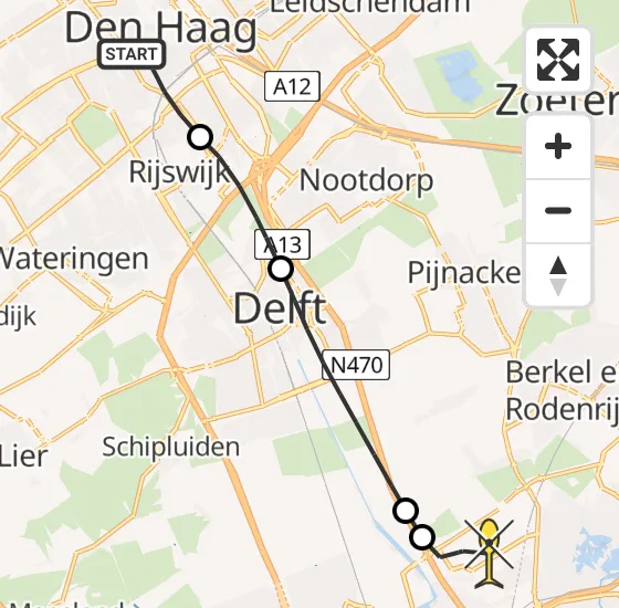 Vlucht Traumahelikopter PH-HVB van Den Haag naar Rotterdam The Hague Airport op dinsdag 12 november 2024 13:47