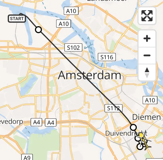 Vlucht Traumahelikopter PH-LLN van Amsterdam Heliport naar Diemen op dinsdag 12 november 2024 15:50