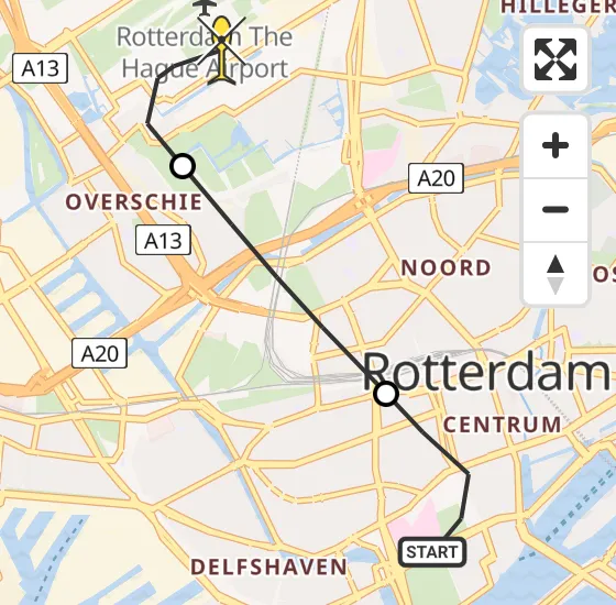 Vlucht Traumahelikopter PH-HVB van Erasmus MC naar Rotterdam The Hague Airport op dinsdag 12 november 2024 18:40