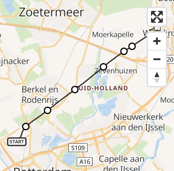 Vlucht Traumahelikopter PH-HVB van Rotterdam The Hague Airport naar Waddinxveen op dinsdag 12 november 2024 20:25