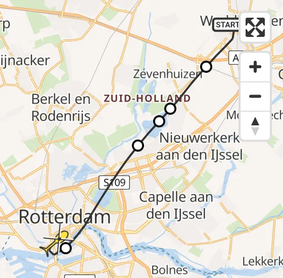 Vlucht Traumahelikopter PH-HVB van Waddinxveen naar Erasmus MC op dinsdag 12 november 2024 22:05