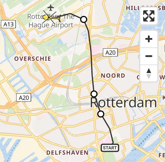 Vlucht Traumahelikopter PH-HVB van Erasmus MC naar Rotterdam The Hague Airport op dinsdag 12 november 2024 22:50