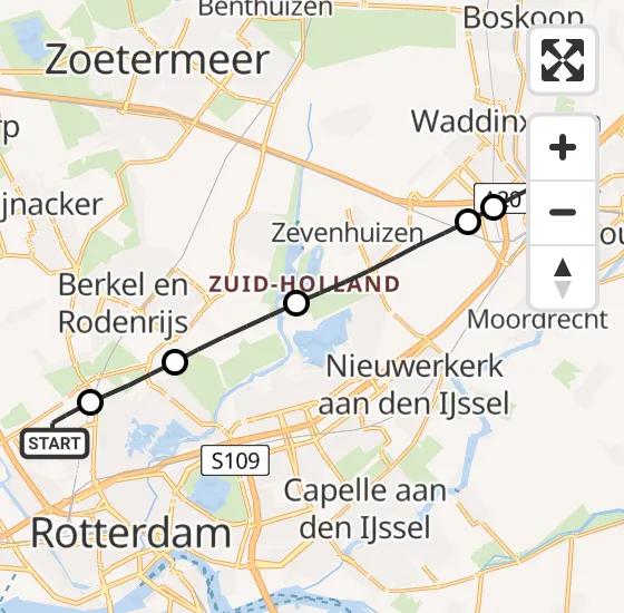 Vlucht Traumahelikopter PH-HVB van Rotterdam The Hague Airport naar Gouda op dinsdag 12 november 2024 23:34