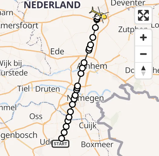 Vlucht Traumahelikopter PH-MAA van Vliegbasis Volkel naar Apeldoorn op woensdag 13 november 2024 0:17