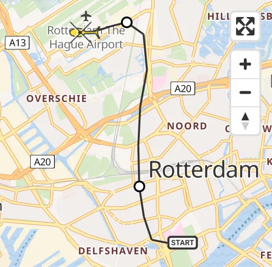 Vlucht Traumahelikopter PH-HVB van Erasmus MC naar Rotterdam The Hague Airport op woensdag 13 november 2024 1:34