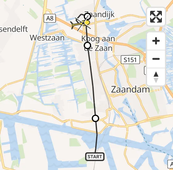 Vlucht Traumahelikopter PH-LLN van Amsterdam Heliport naar Zaandijk op woensdag 13 november 2024 8:36