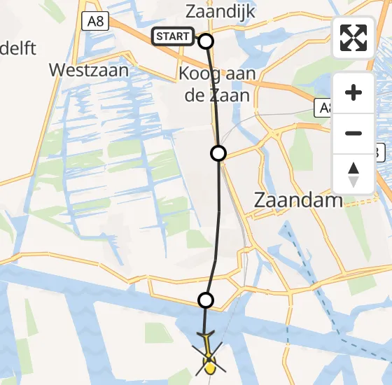 Vlucht Traumahelikopter PH-LLN van Zaandijk naar Amsterdam Heliport op woensdag 13 november 2024 8:48