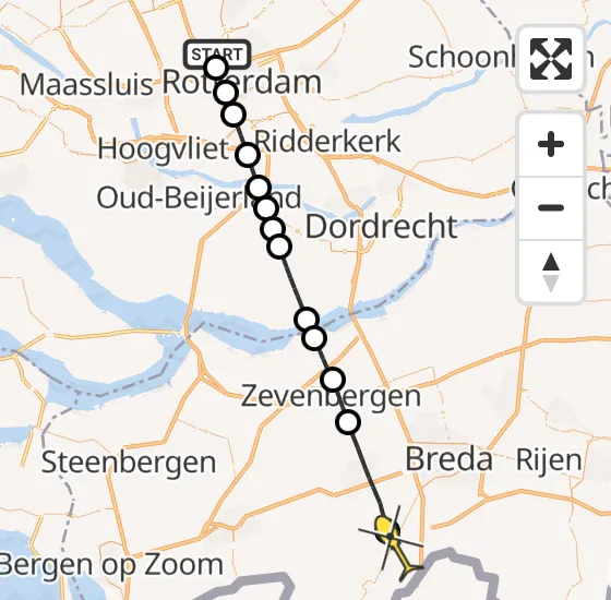 Vlucht Traumahelikopter PH-HVB van Rotterdam The Hague Airport naar Rijsbergen op woensdag 13 november 2024 17:56