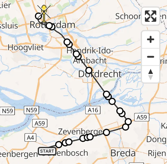 Vlucht Traumahelikopter PH-HVB van Oud Gastel naar Rotterdam The Hague Airport op woensdag 13 november 2024 19:06