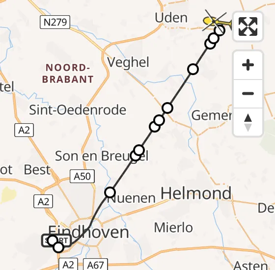 Vlucht Traumahelikopter PH-DOC van Eindhoven naar Vliegbasis Volkel op woensdag 13 november 2024 20:50