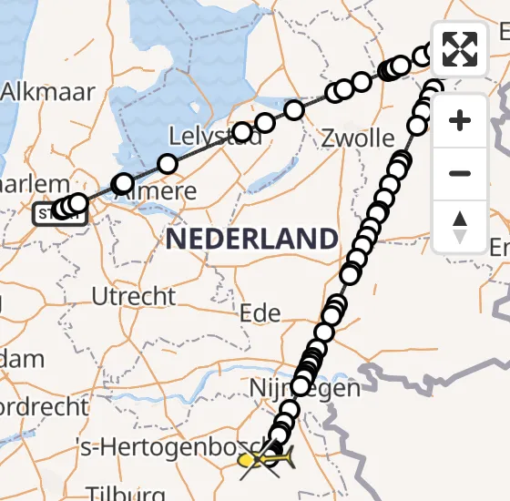 Vlucht Politiehelikopter PH-PXD van Schiphol naar Vliegbasis Volkel op woensdag 13 november 2024 20:52