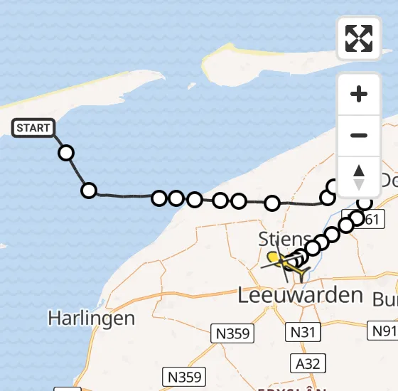 Vlucht Ambulancehelikopter PH-OOP van Formerum naar Vliegbasis Leeuwarden op woensdag 13 november 2024 23:41