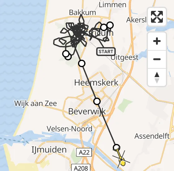 Vlucht Politiehelikopter PH-PXB van Castricum naar Assendelft op woensdag 13 november 2024 23:55