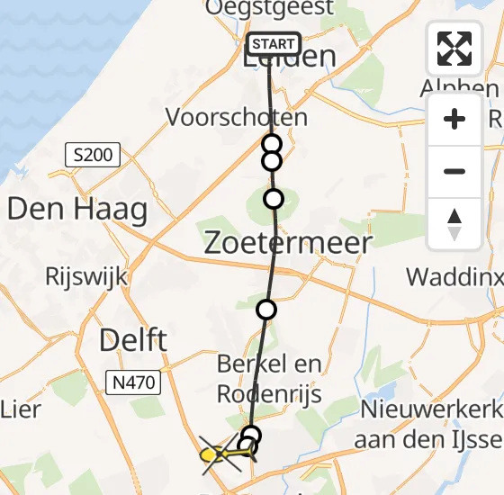 Vlucht Traumahelikopter PH-HVB van Leiden naar Rotterdam The Hague Airport op donderdag 14 november 2024 0:05