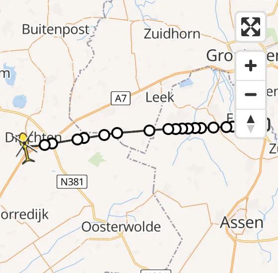 Vlucht Traumahelikopter PH-TTR van Groningen Airport Eelde naar Drachten op donderdag 14 november 2024 8:41