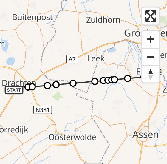 Vlucht Traumahelikopter PH-TTR van Drachten naar Groningen Airport Eelde op donderdag 14 november 2024 9:07