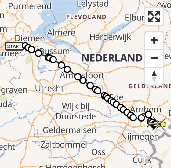 Vlucht Politiehelikopter PH-PXZ van Amstelveen naar Pannerden op donderdag 14 november 2024 10:36