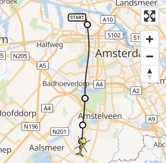 Vlucht Traumahelikopter PH-LLN van Amsterdam Heliport naar Amstelveen op donderdag 14 november 2024 10:59