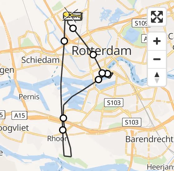 Vlucht Traumahelikopter PH-HVB van Rotterdam The Hague Airport naar Rotterdam The Hague Airport op donderdag 14 november 2024 15:04