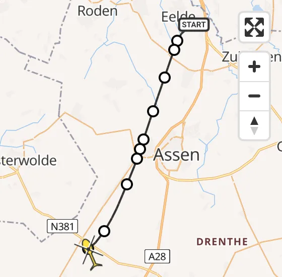 Vlucht Traumahelikopter PH-TTR van Groningen Airport Eelde naar Hoogersmilde op donderdag 14 november 2024 15:32