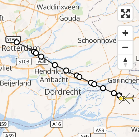 Vlucht Traumahelikopter PH-HVB van Rotterdam The Hague Airport naar Almkerk op donderdag 14 november 2024 15:44