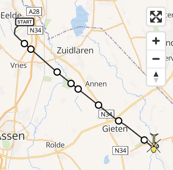 Vlucht Traumahelikopter PH-TTR van Groningen Airport Eelde naar Gasselternijveen op donderdag 14 november 2024 17:40