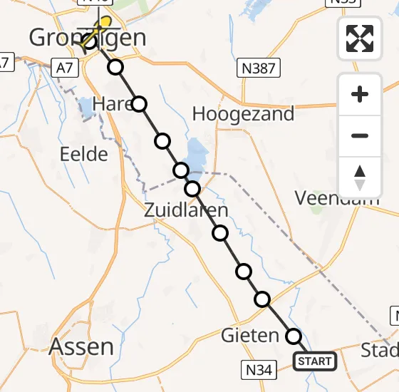 Vlucht Traumahelikopter PH-TTR van Gasselternijveen naar Universitair Medisch Centrum Groningen op donderdag 14 november 2024 18:22