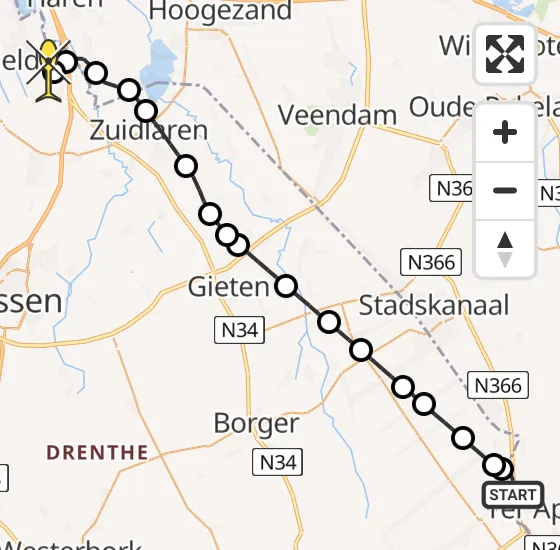 Vlucht Traumahelikopter PH-TTR van Ter Apel naar Groningen Airport Eelde op donderdag 14 november 2024 20:23