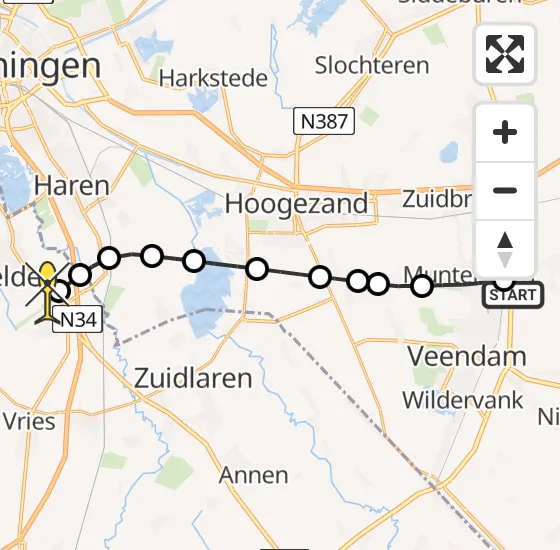 Vlucht Traumahelikopter PH-TTR van Meeden naar Groningen Airport Eelde op vrijdag 15 november 2024 1:06