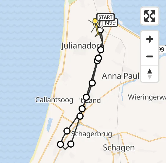 Vlucht Kustwachthelikopter PH-SAR van Vliegveld De Kooy naar Julianadorp op vrijdag 15 november 2024 2:28