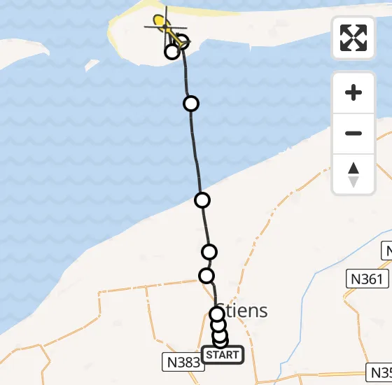 Vlucht Ambulancehelikopter PH-OOP van Vliegbasis Leeuwarden naar Ameland Airport Ballum op vrijdag 15 november 2024 8:52