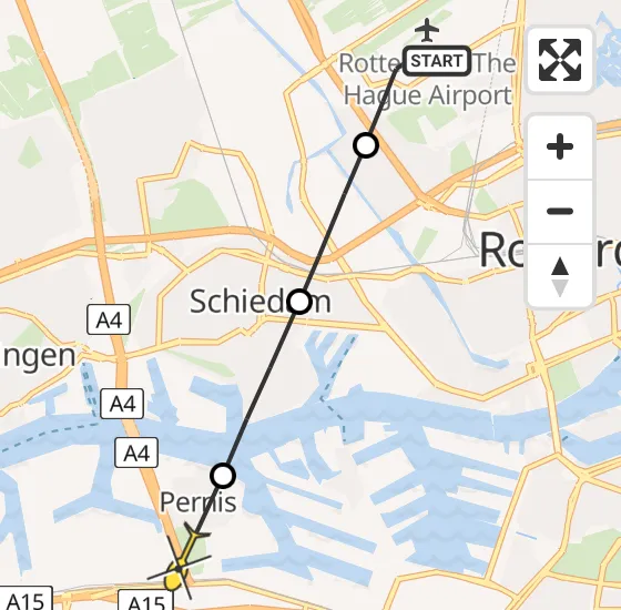 Vlucht Traumahelikopter PH-HVB van Rotterdam The Hague Airport naar Pernis op vrijdag 15 november 2024 10:10