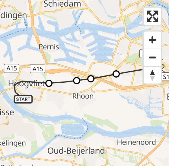 Vlucht Traumahelikopter PH-HVB van Hoogvliet naar Rotterdam op vrijdag 15 november 2024 11:10