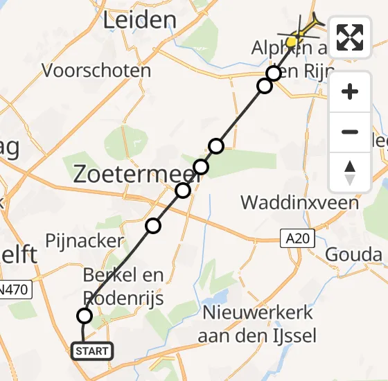 Vlucht Traumahelikopter PH-HVB van Rotterdam The Hague Airport naar Alphen aan den Rijn op vrijdag 15 november 2024 14:15