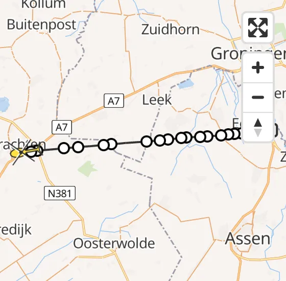 Vlucht Traumahelikopter PH-TTR van Groningen Airport Eelde naar Drachten op vrijdag 15 november 2024 16:43