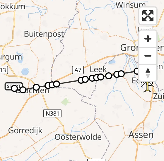 Vlucht Traumahelikopter PH-TTR van Oudega naar Groningen Airport Eelde op vrijdag 15 november 2024 18:36