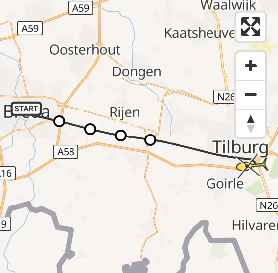 Vlucht Traumahelikopter PH-HVB van Breda naar Tilburg op vrijdag 15 november 2024 19:26