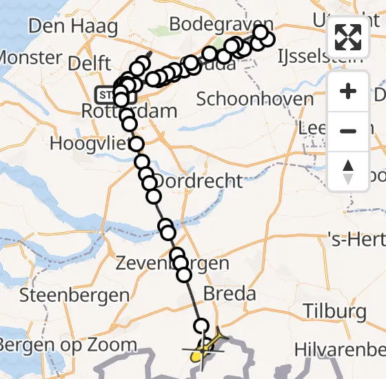 Vlucht Traumahelikopter PH-HVB van Rotterdam The Hague Airport naar Rijsbergen op zaterdag 16 november 2024 0:03