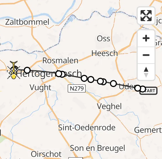 Vlucht Traumahelikopter PH-DOC van Vliegbasis Volkel naar Vlijmen op zaterdag 16 november 2024 2:55