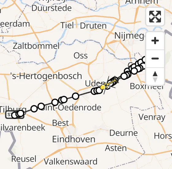 Vlucht Traumahelikopter PH-DOC van Tilburg naar Vliegbasis Volkel op zaterdag 16 november 2024 4:07