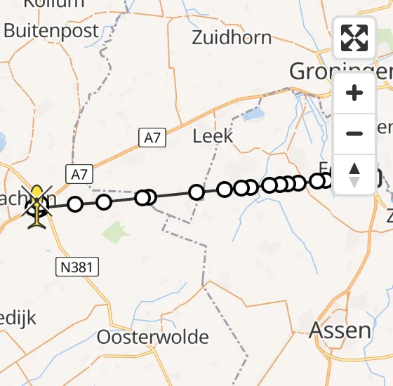 Vlucht Traumahelikopter PH-TTR van Groningen Airport Eelde naar Drachten op zaterdag 16 november 2024 13:04