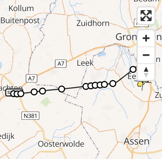 Vlucht Traumahelikopter PH-TTR van Drachten naar Groningen Airport Eelde op zaterdag 16 november 2024 13:40