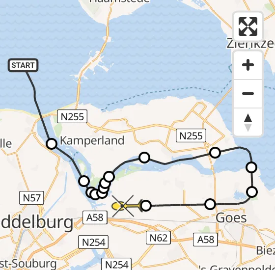 Vlucht Kustwachthelikopter PH-NCG van Vrouwenpolder naar Vliegveld Midden-Zeeland op zaterdag 16 november 2024 14:34