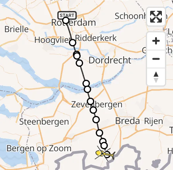 Vlucht Traumahelikopter PH-HVB van Rotterdam The Hague Airport naar Zundert op zaterdag 16 november 2024 14:55