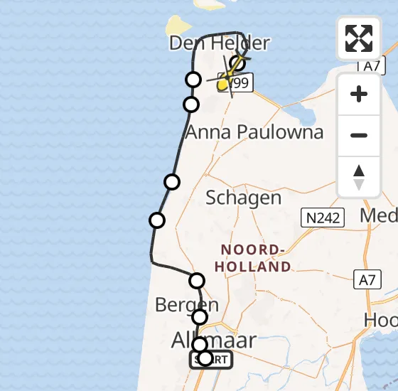 Vlucht Kustwachthelikopter PH-SAR van Alkmaar naar Vliegveld De Kooy op zaterdag 16 november 2024 15:13