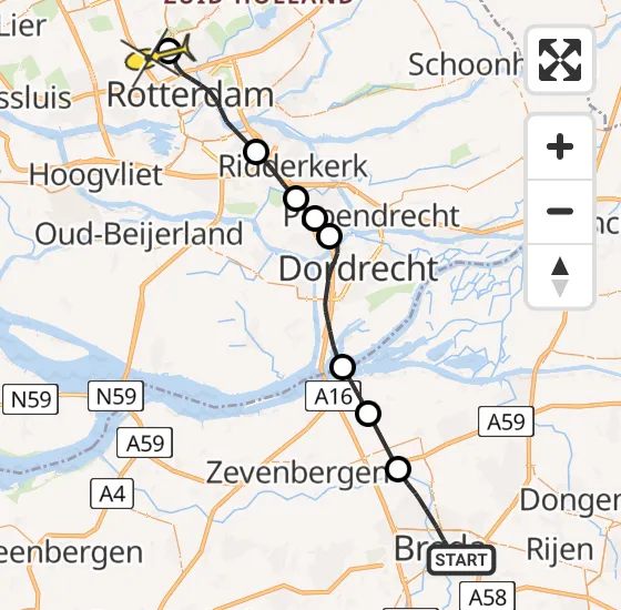 Vlucht Traumahelikopter PH-HVB van Breda naar Rotterdam The Hague Airport op zaterdag 16 november 2024 16:03