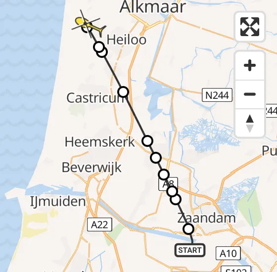 Vlucht Traumahelikopter PH-LLN van Amsterdam Heliport naar Egmond aan den Hoef op zondag 17 november 2024 1:44