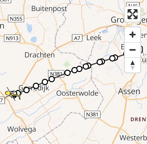 Vlucht Traumahelikopter PH-TTR van Groningen Airport Eelde naar Heerenveen op zondag 17 november 2024 4:54